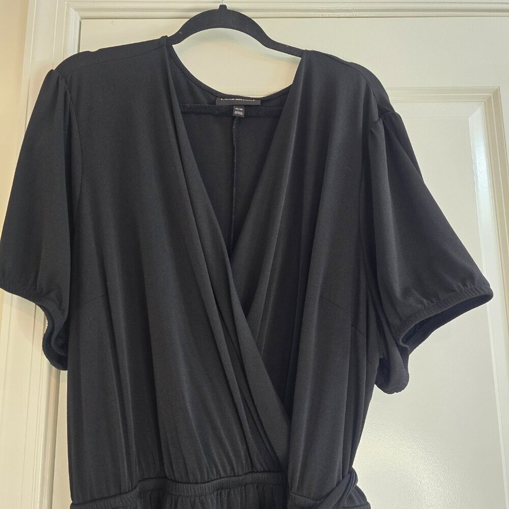Lane Bryant Black Shorts Romper with Faux Wrap Detail and Belt - Picture 3 of 12